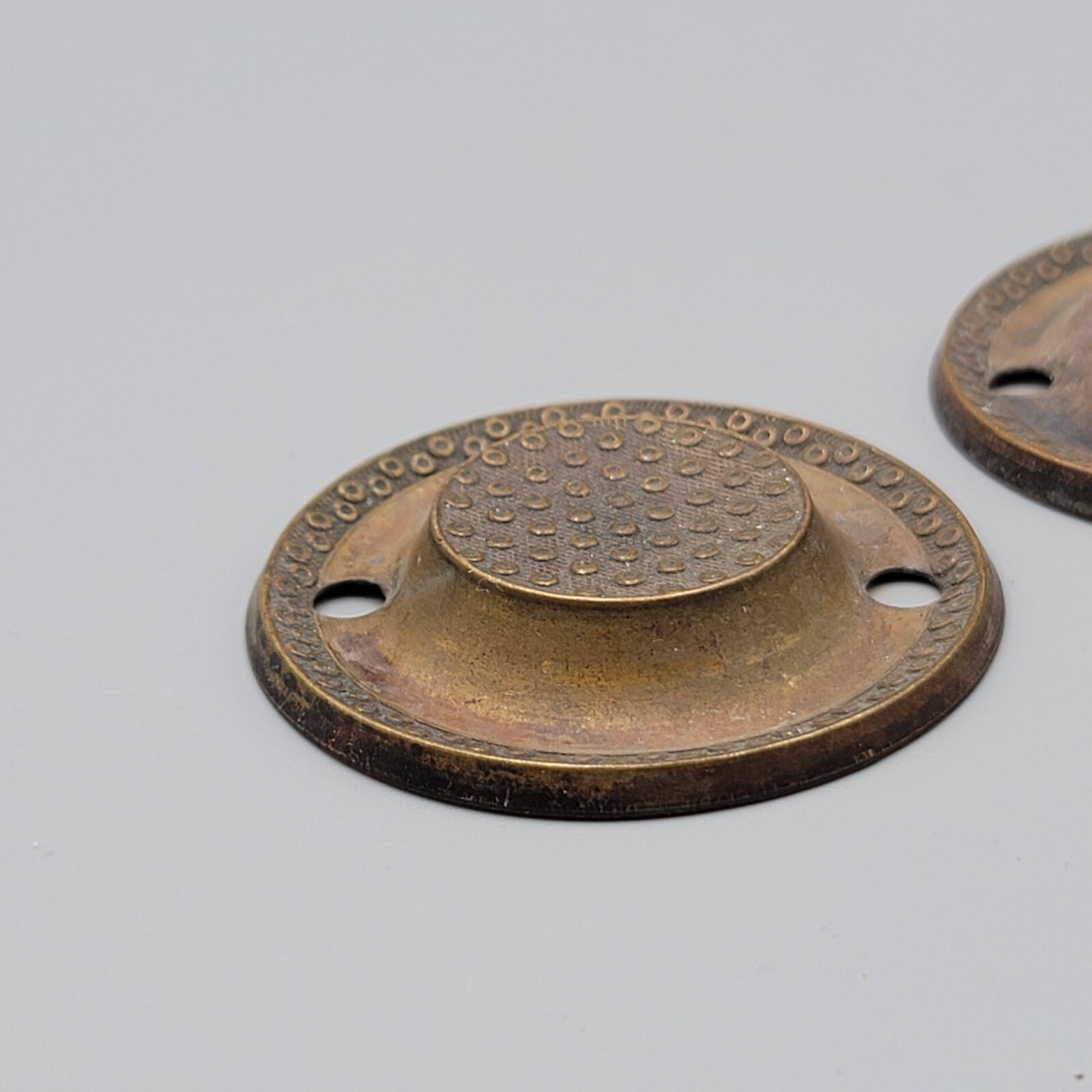Vintage Brass Drawer Pull Backplate PAIR Round Embossed Bronze tone 2 in Salvage