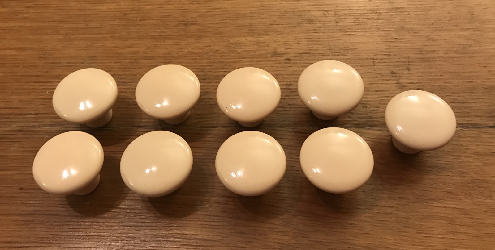 9 Knobs Ceramic Round Tan Beige Pedestal Mushroom Shape Cabinet Drawer Vintage