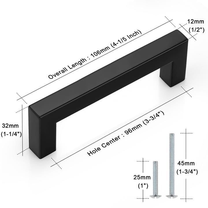 Probrico 12 Pack 3-3/4 Inch 96Mm Hole Center Cabinet Handles Stainless Steel