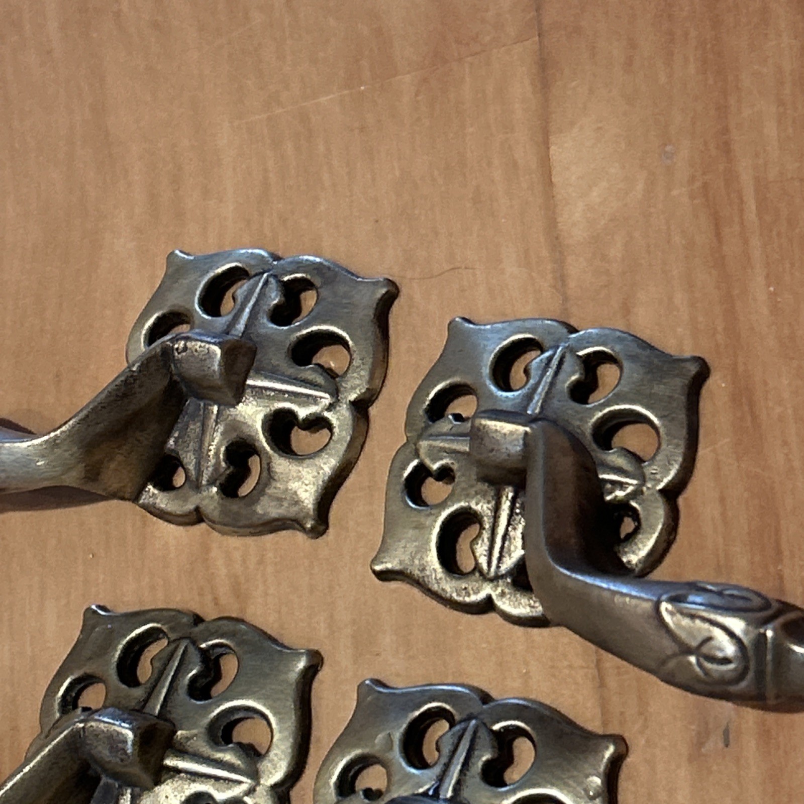 Set 6 Large Vintage 70s Solid Brass Celtic Drawer Handles Pulls 5 5/8” Centers