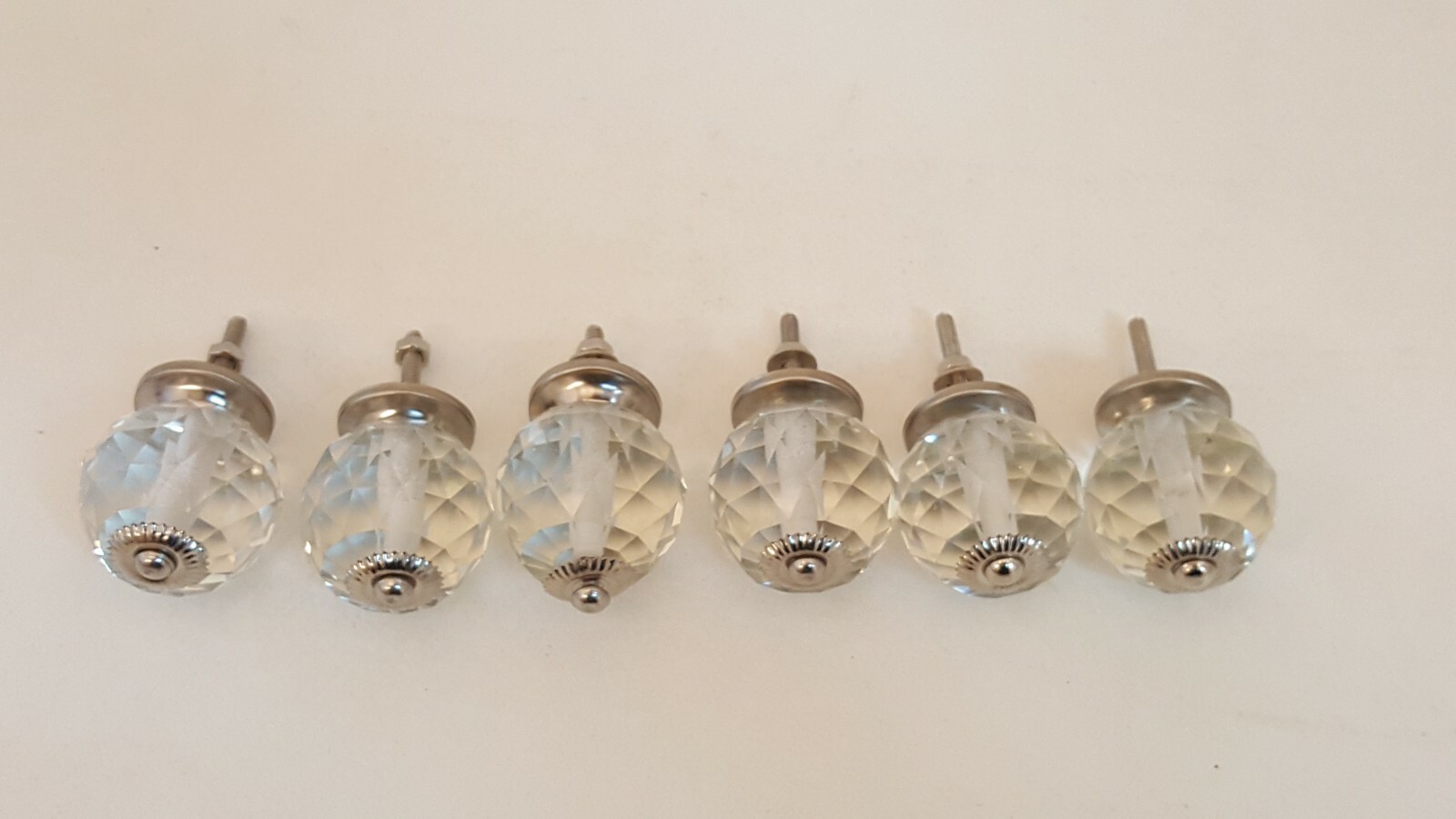 6 FACETED CUT GLASS DRAWER PULLS CLEAR MATCHING LARGE 1 3/4″ WIDE BALL