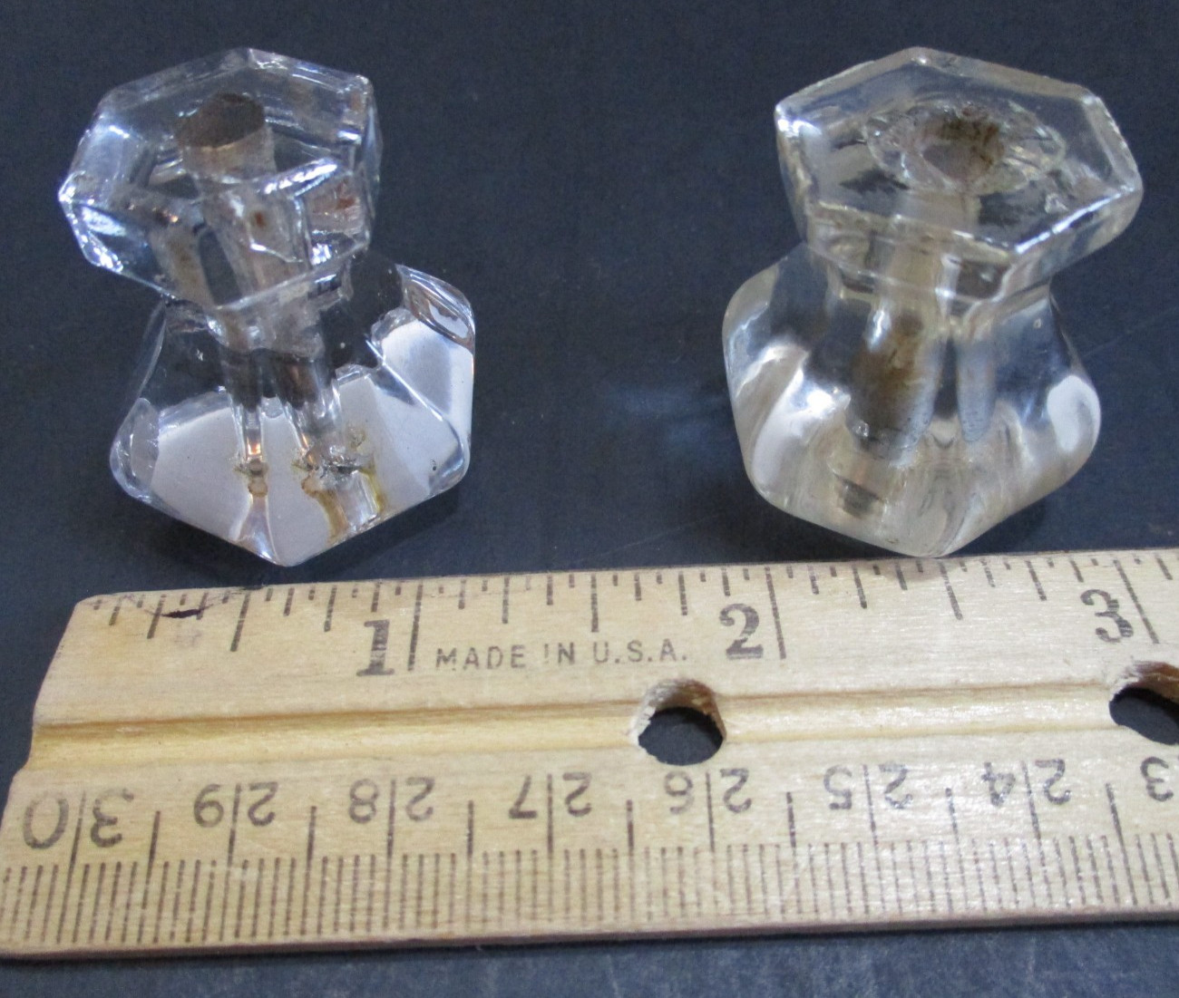 Hexagonal Clear Glass Drawer Knobs 6 Sided Dresser or Cabinet Pulls Salvage 6 PC
