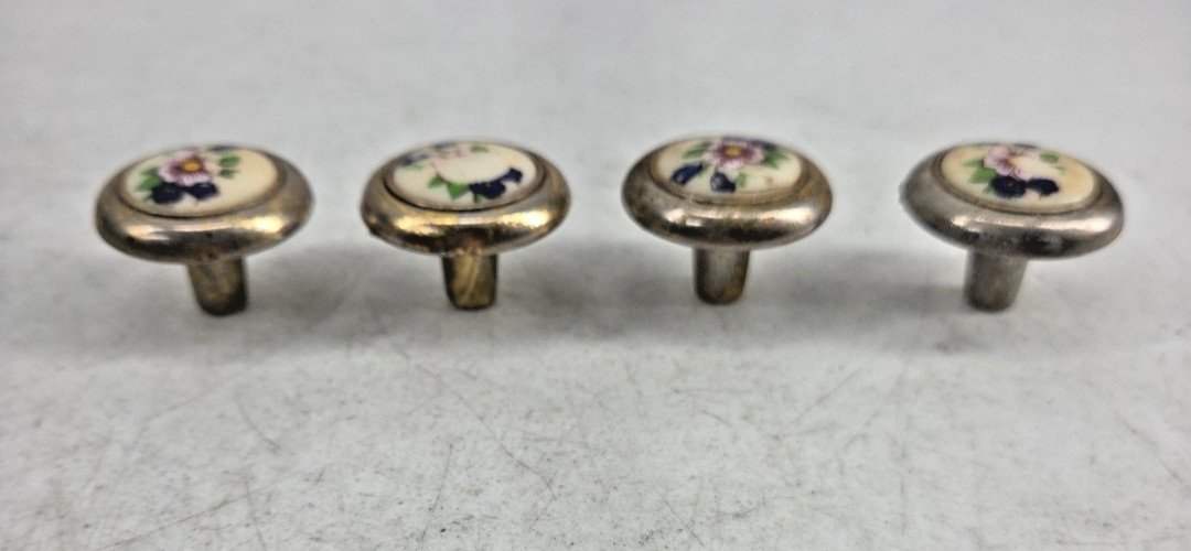 Vintage Lot of 9 Random Cabinet Round Drawer Pull Knobs As Is Floral Chrome