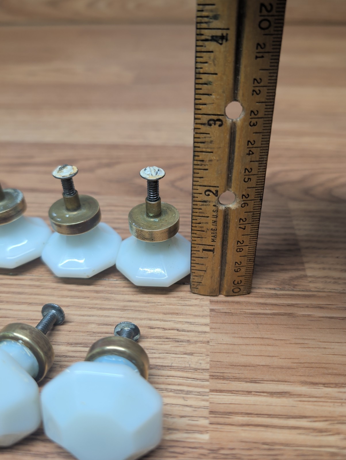 Vintage Dental Medical Cabinet Milk Glass Drawer Knob Pulls Hex Shape W/Hardware