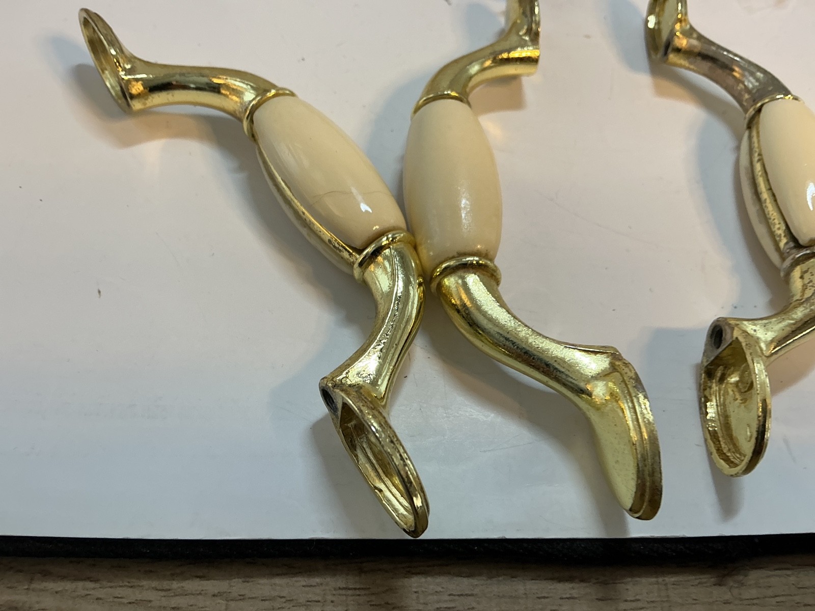 Vintage Door Drawer pulls Beige with gold tone lot of 5 Used