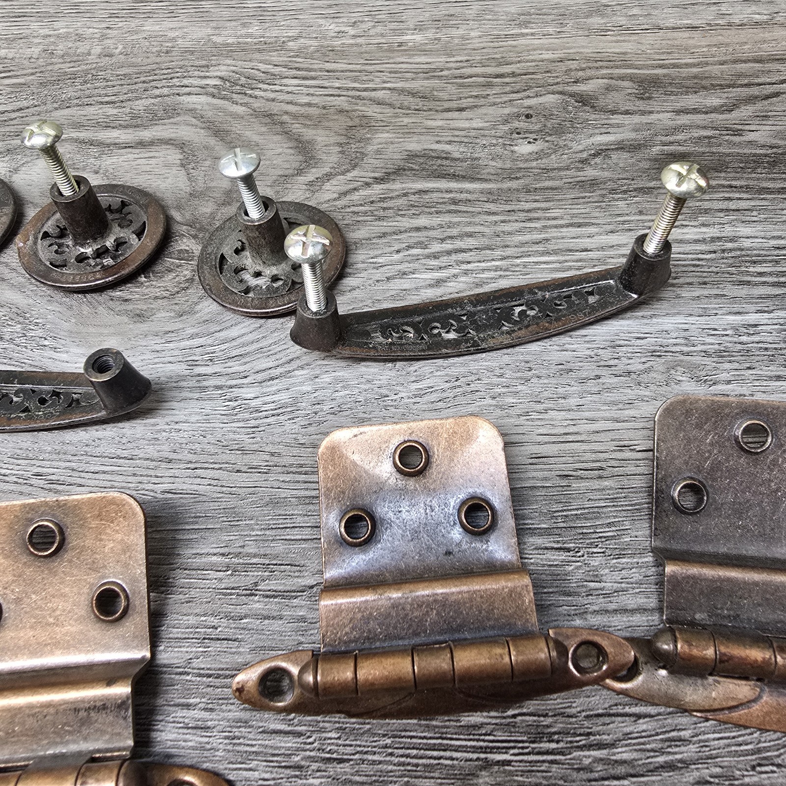 Vintage Ajax USA Furniture Hardware Set Hinges Pulls Knobs D-195824