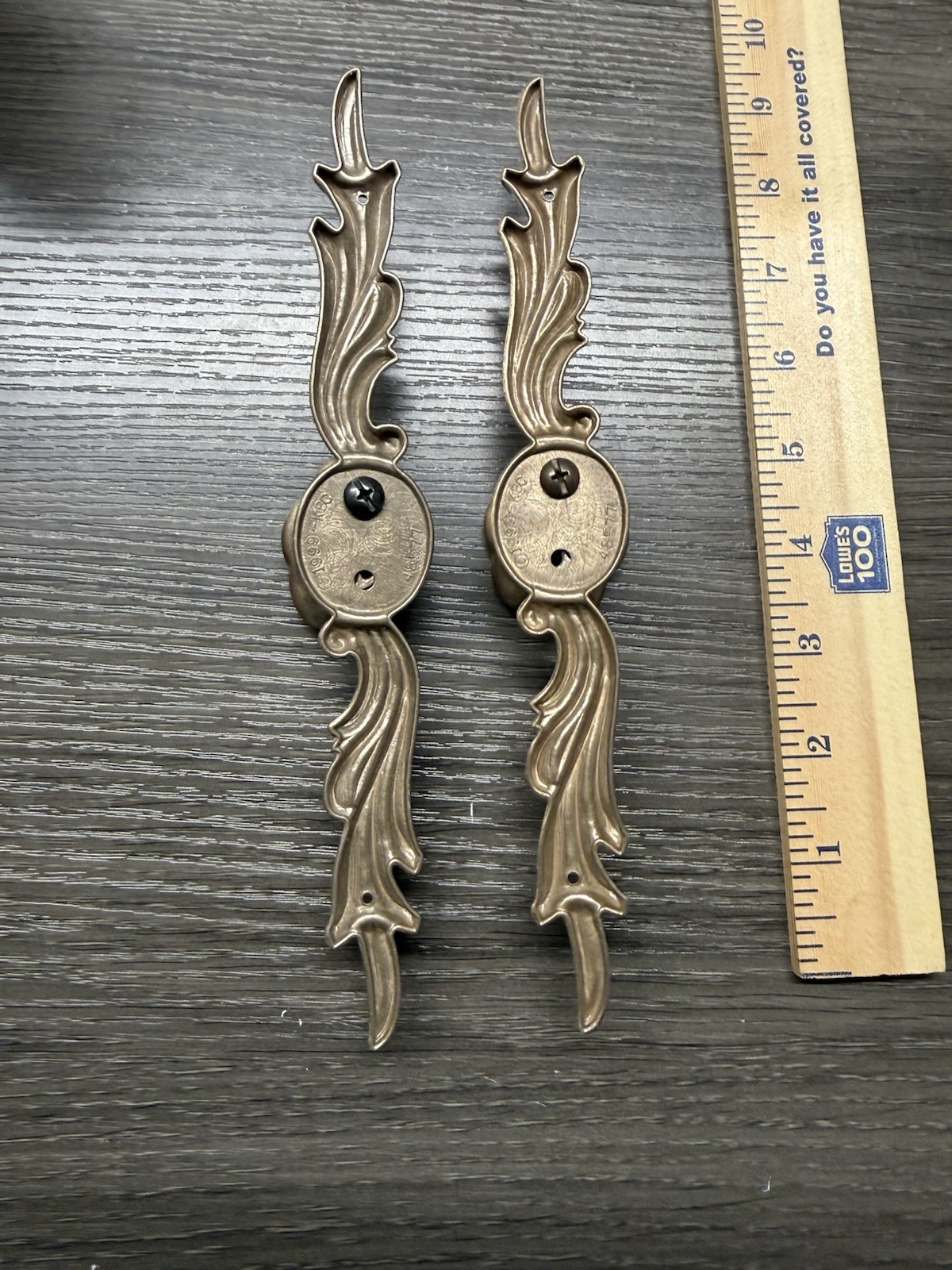 2 Vintage KBC Brass Cabinet Knobs w Backplate In Rose Spain Baroque Rococo (57)