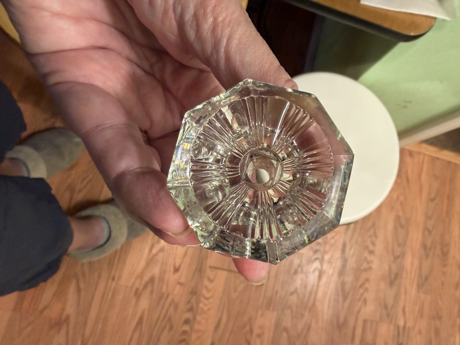 6 small Vintage Clear Glass Cabinet Pulls Knobs Antique 2 Hexagon 4 Octagon