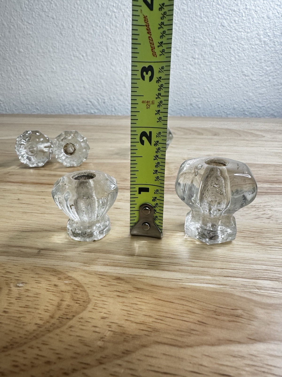 Vintage Glass Hexagon Drawer Cabinet Knob set Of 5 great condition 2 Small 2 Big