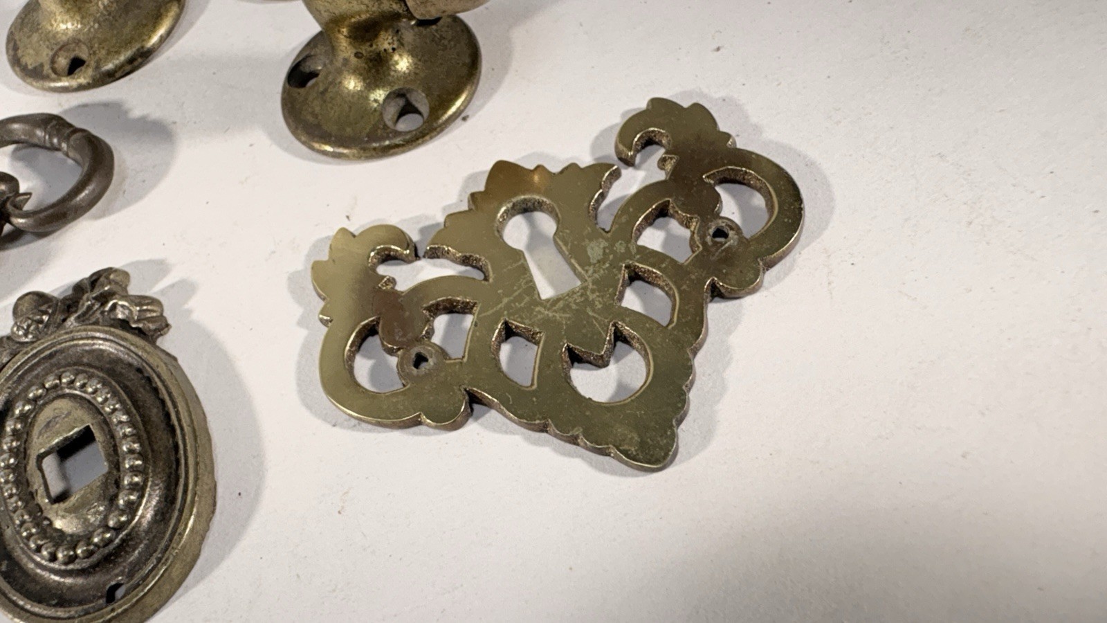 Lot Antique Furniture Pulls Escutcheons Floor Stops Hardware T
