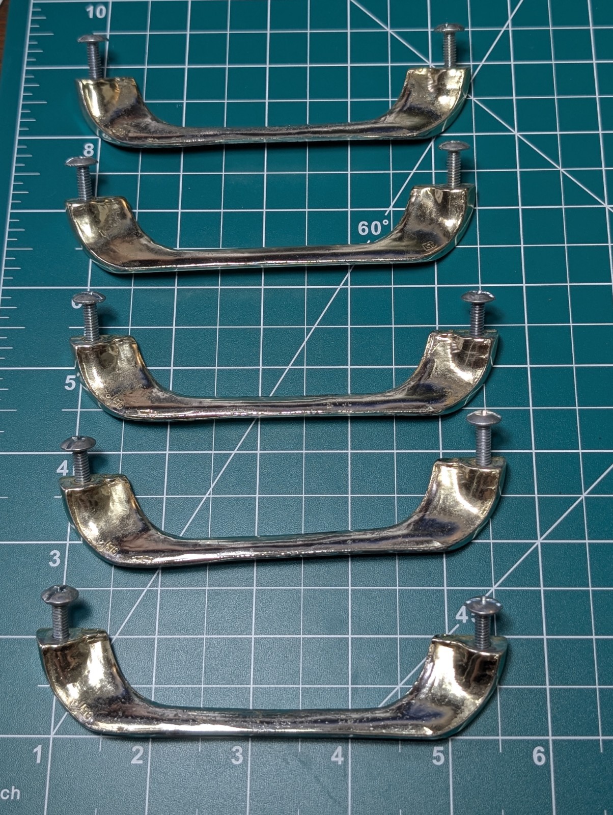 Lot of 5 Vintage Chrome Drawer Cabinet Pulls Handles Retro MCM Art Deco 4.75″