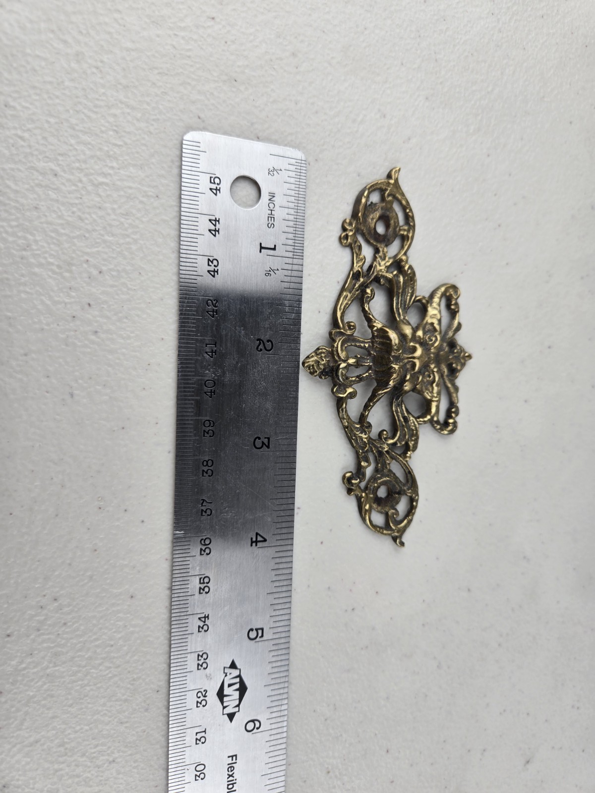 Antique Old Man Wind Winter/ Lion Heavy Brass Drawer Pull Back Plate