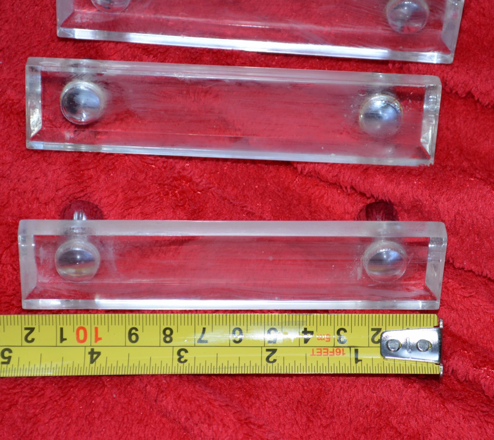 Set of 3 Lucite Drawer Pulls 4.75″ long rectangular knobs Lot