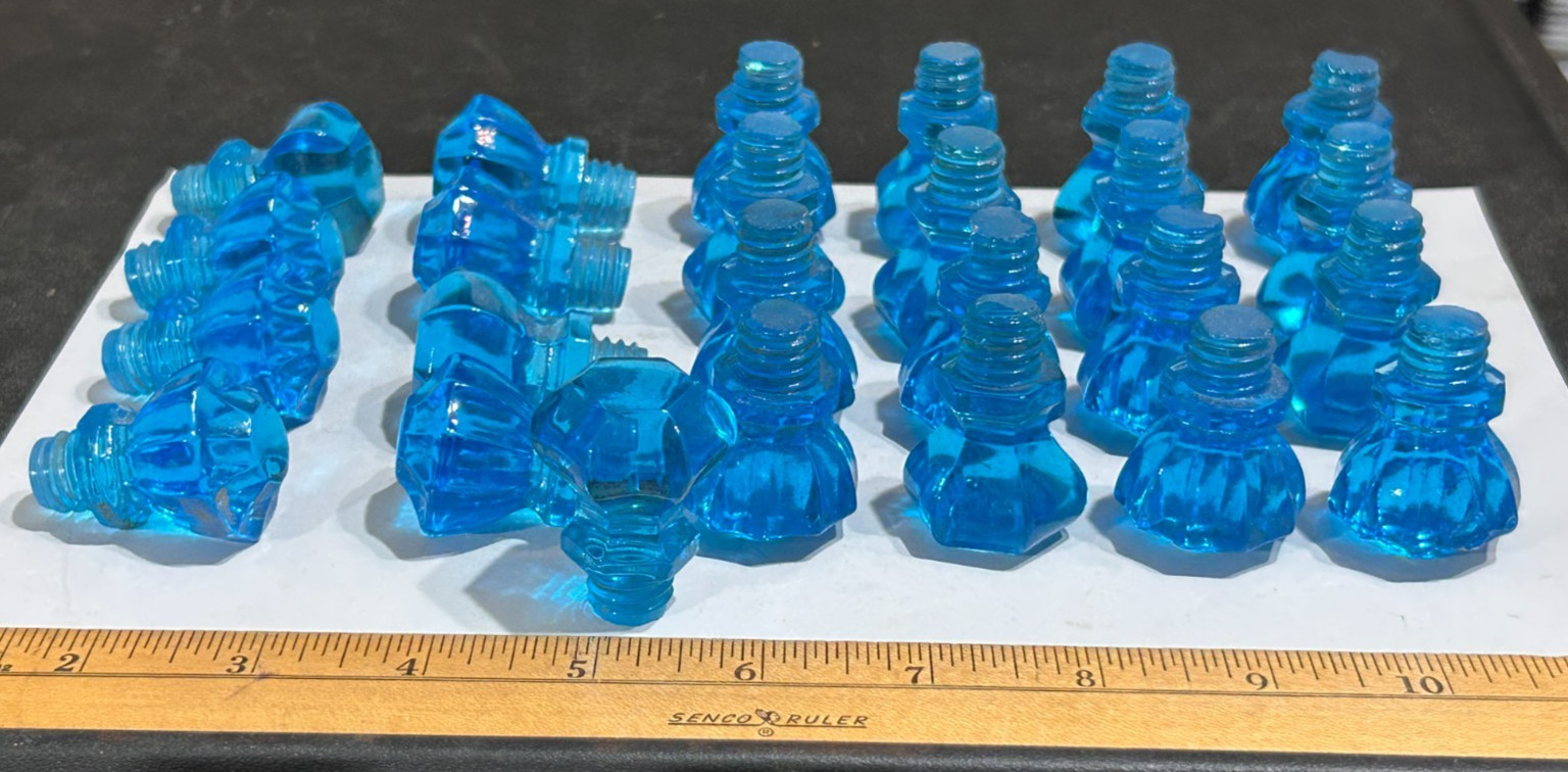 25 BEAUTIFUL ANTIQUE THREADED BLUE GLASS CABINET DOOR DRAWER PULLS KNOBS