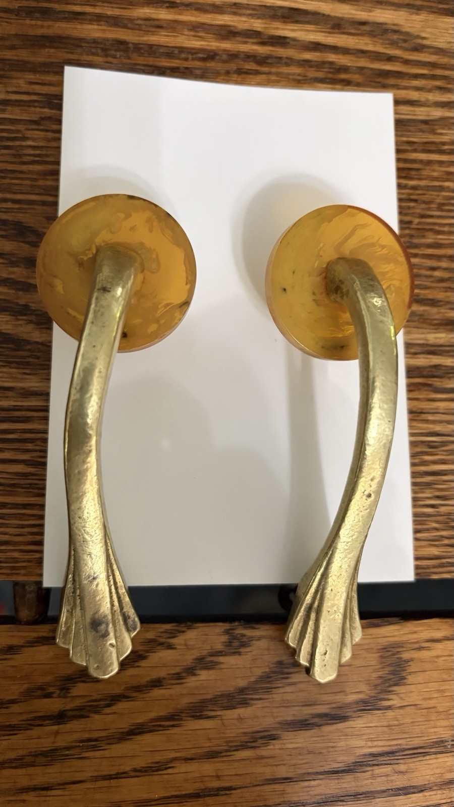 Antique Butterscotch Bakelite Solid Brass Art Deco Dresser Handles Drawer Pulls