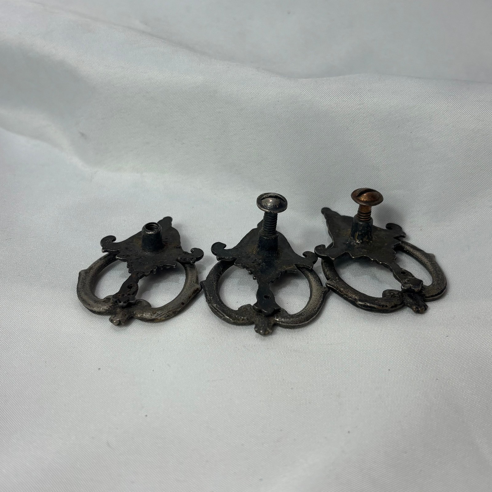 Antique French Provincial Drawer Pulls Victorian Bail Drop Silver Tone #2976