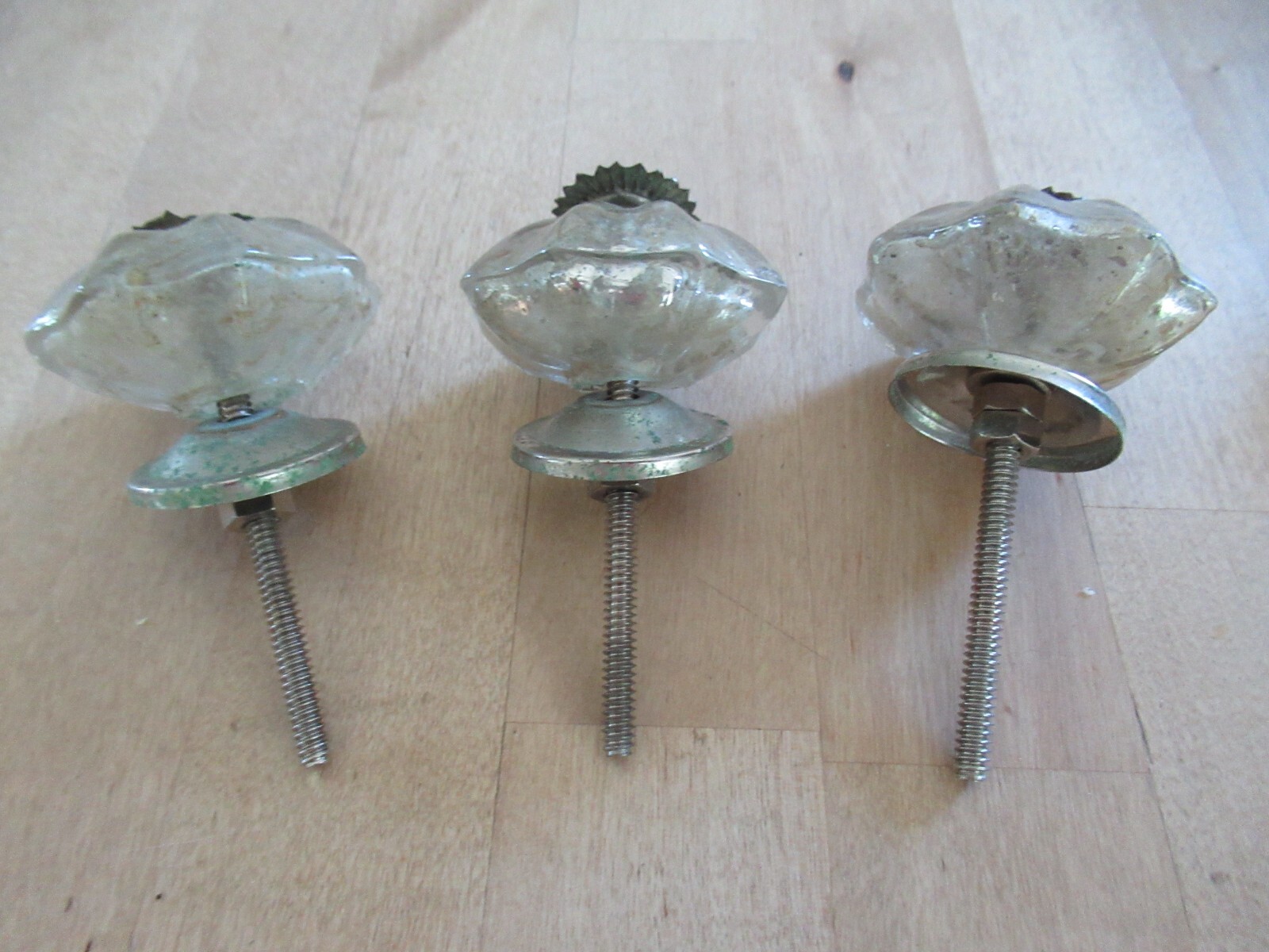 Lot of 9 Vintage Silver Mercury Glass and Metal Drawer Pull Dresser Door Knob