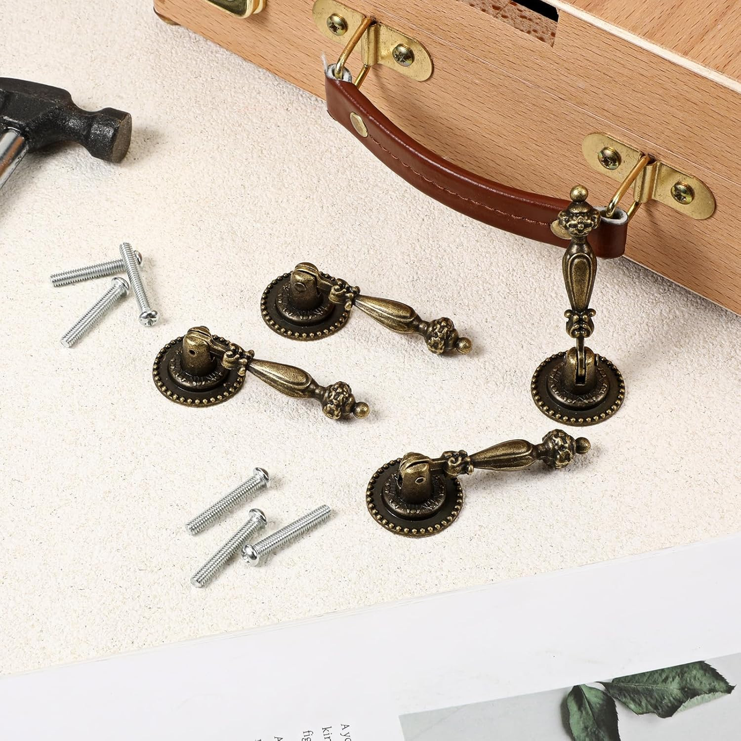 6PCS Antique Style Tear Drop Pulls, Zinc Alloy Cabinet Pull Handle Knobs Vintage
