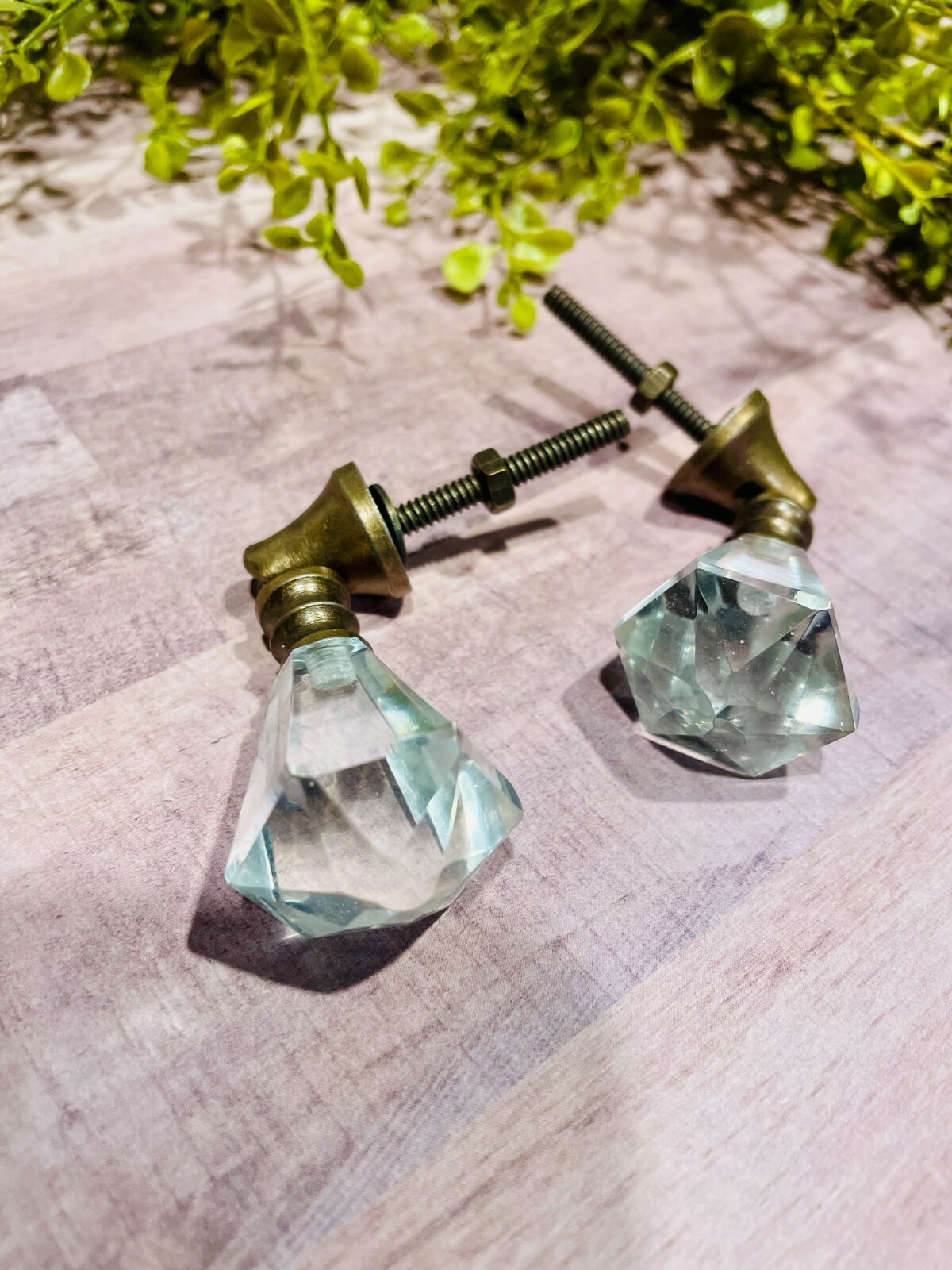 Vintage-Brass Teardrop Glass Drawer Pull Handle Furniture Cabinet Knob Hardware
