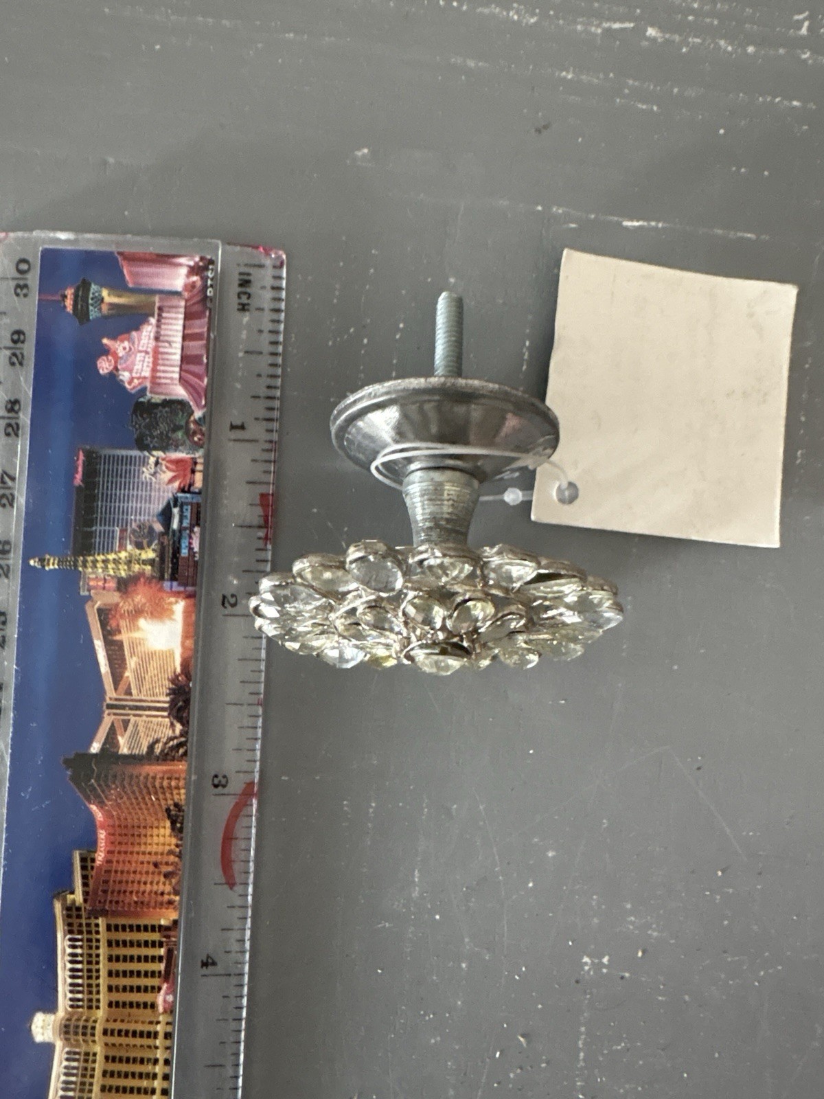 Vintage Silver Tone Floral Cabinet Knob Clear Faceted Flower Rhinestone Pull NOS