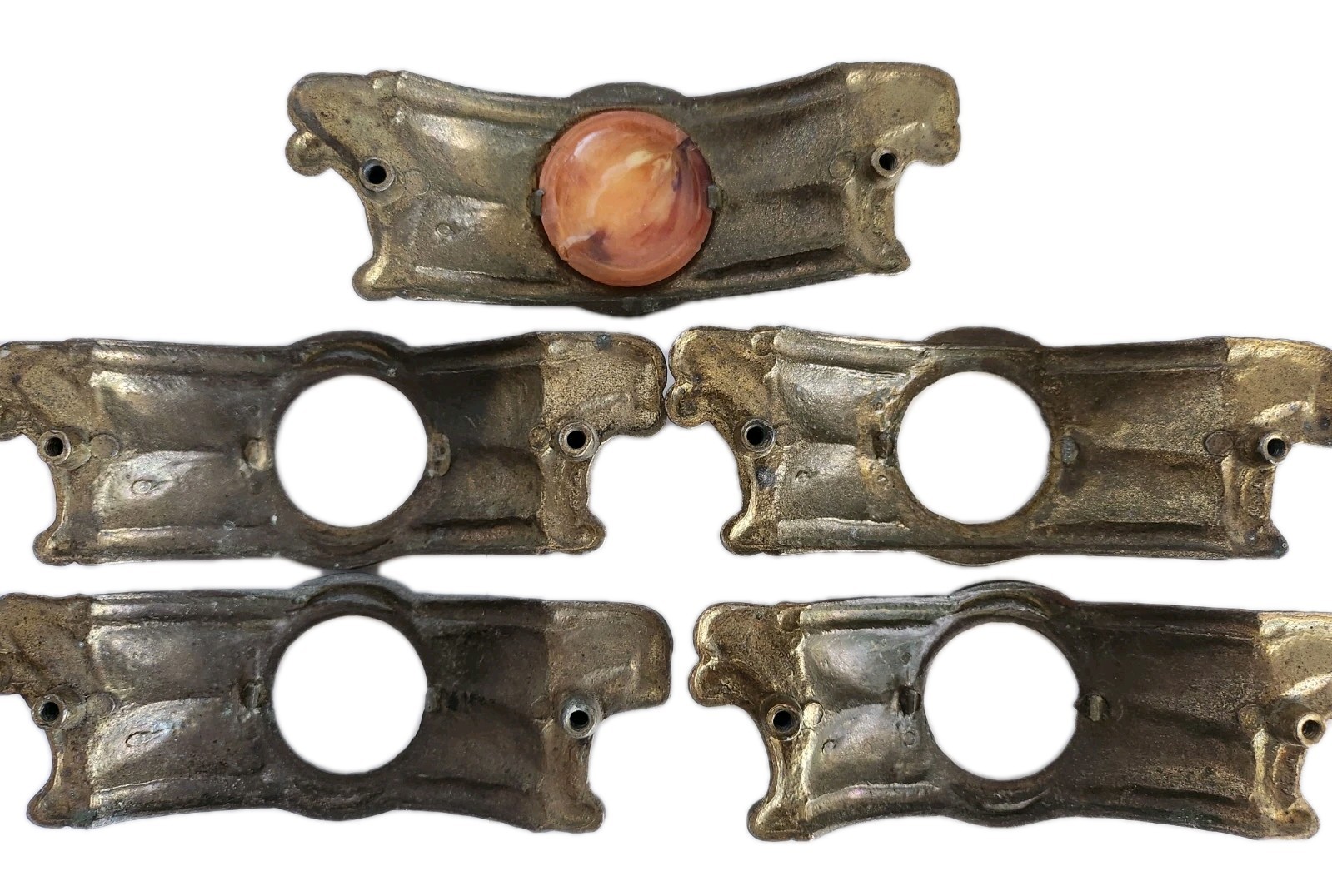 Vintage Brass Drawer Pulls Ornate Bakelite Insert Lot of 5 Hardware Restoration