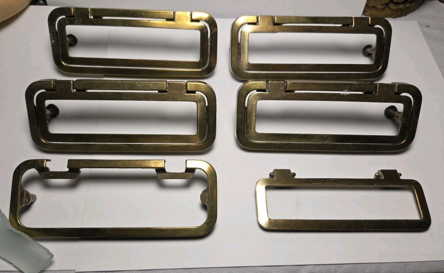 Pair Keeler Brass Folding Bail Pull 4.5″ CTC Patent Drawer Handle MCM (2 Avail)