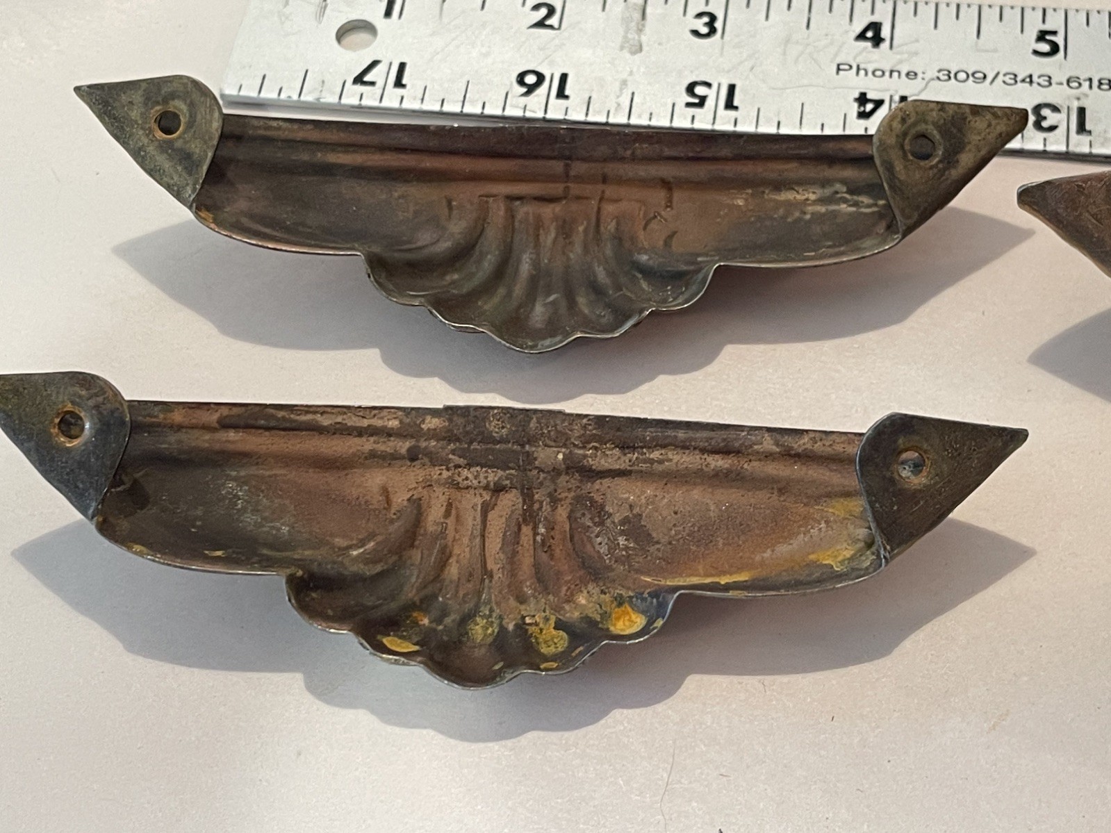 Vintage Art Deco FOUR Drawer Pull Handles Gold Tone Stamped Steel 1925-1940