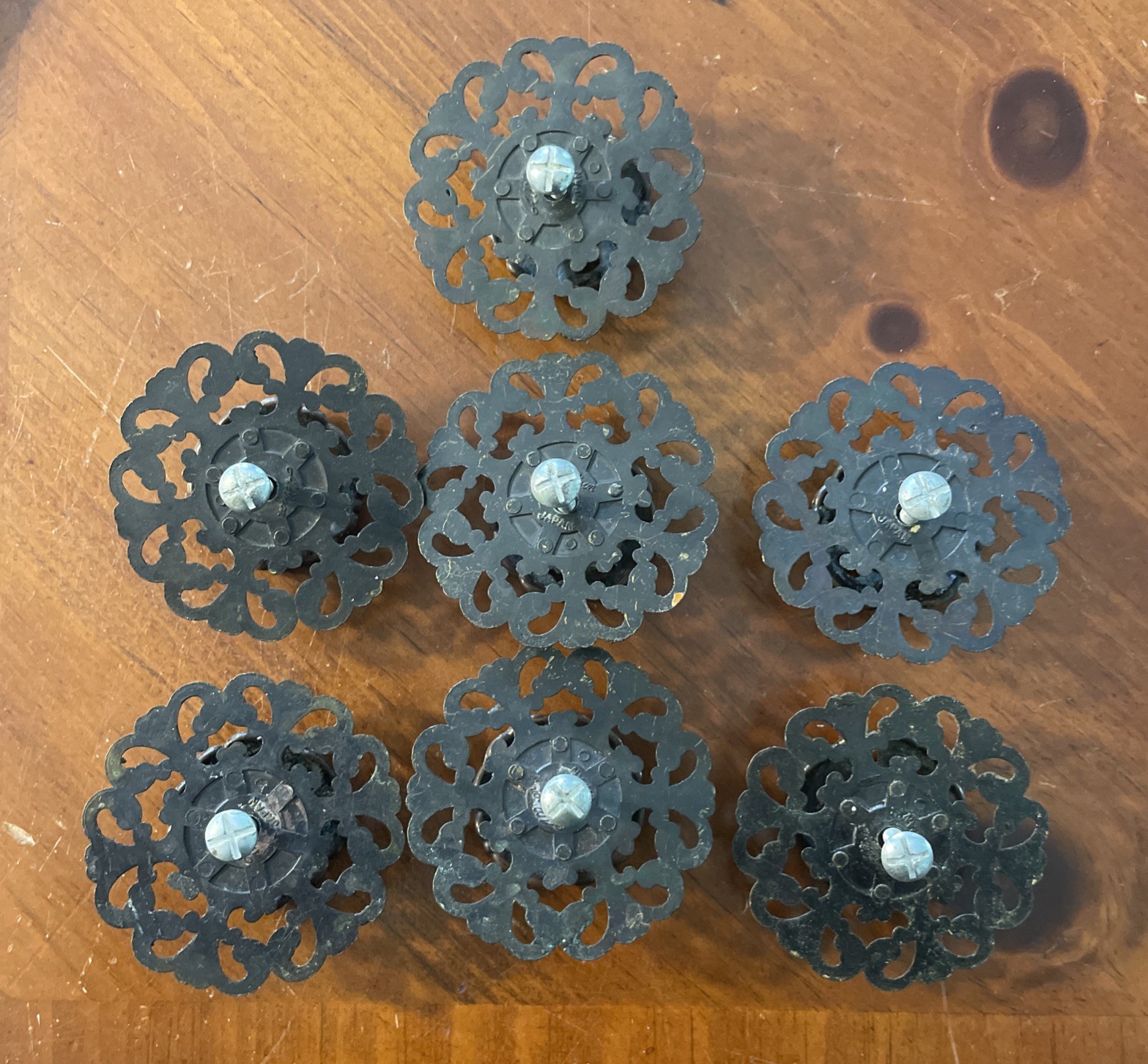 Vintage Allison Drawer Pull Knobs Backplate Ornate Japan Lot of 7 | READ