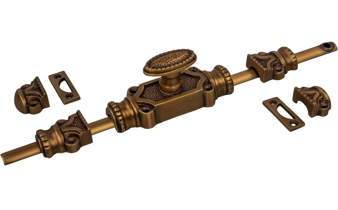 Antique Solid Brass Cremone Bolt Set | 2′ Rods & Handle | Cabinet Hardware