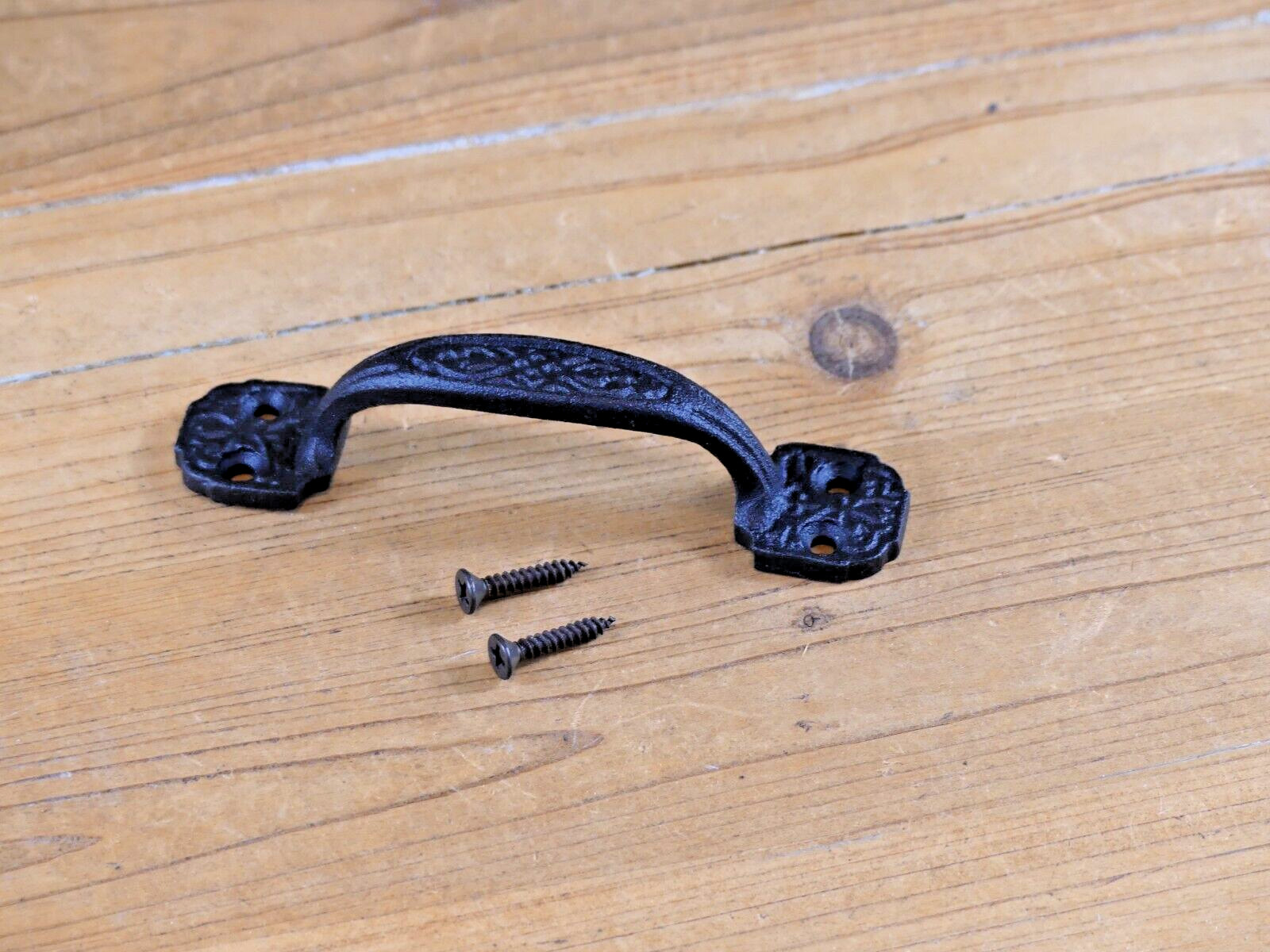 5 Small Drawer Pulls 4 1/4″ Window Antique Vintage Style Rustic Cast Iron BLACK
