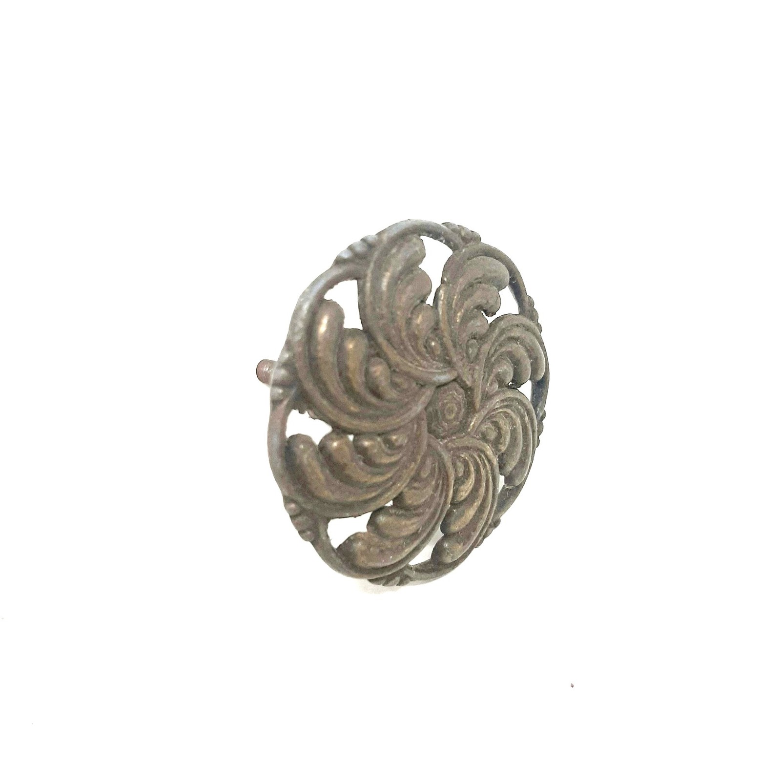 Vintage Round Knob Large Floral 1 3/4 Inch Gold Metal Handle Ornate Hardware