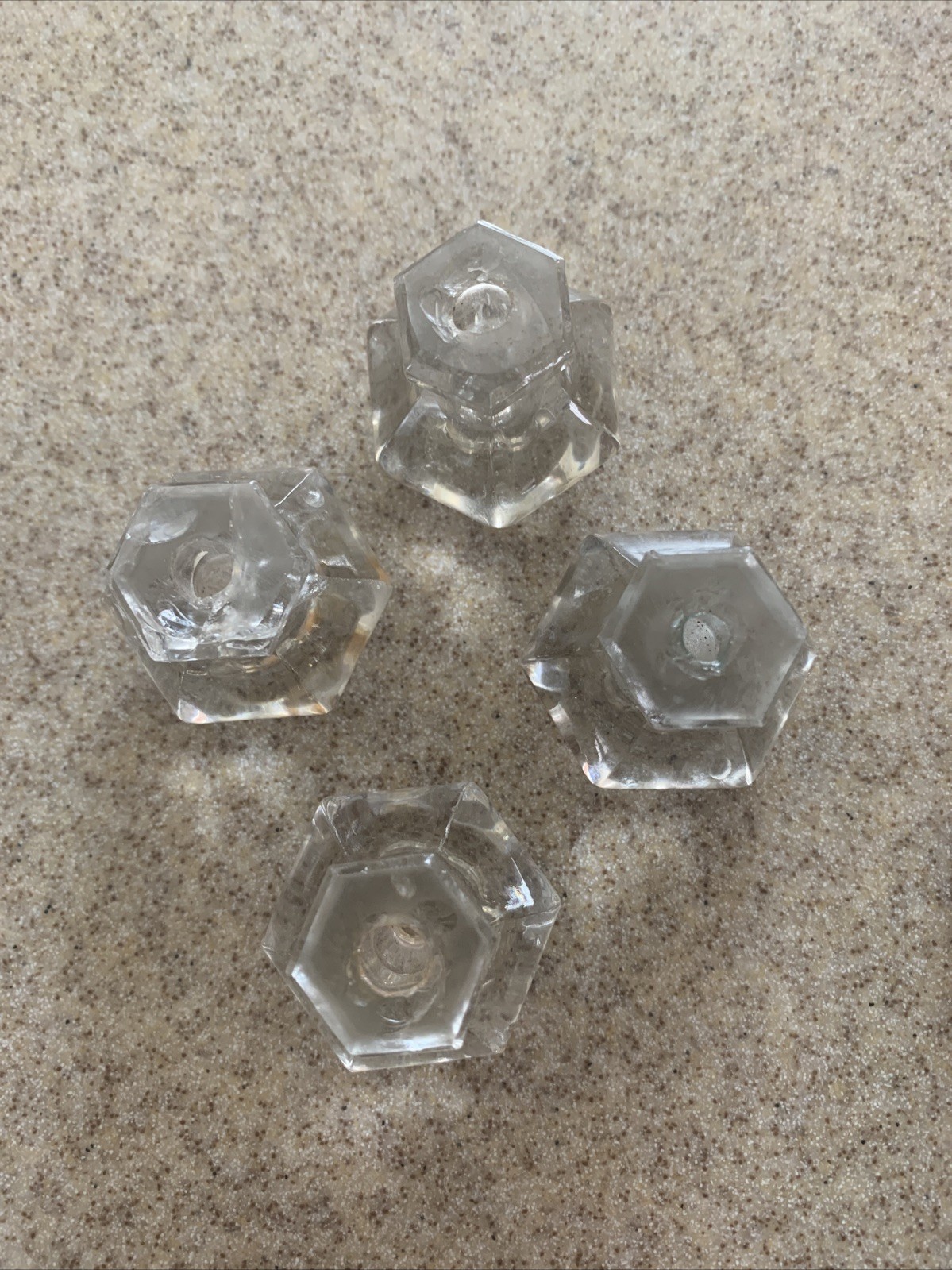 5 Vintage Depression Style 2 Size Hexagon Clear Glass Drawer/ Cabinet Knob Pulls