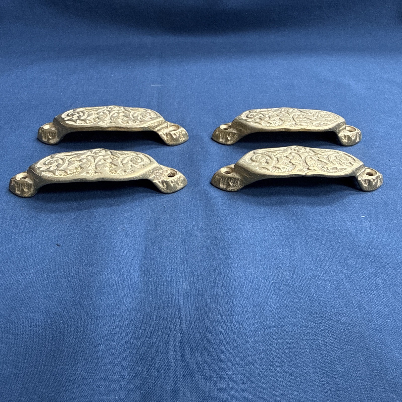 4 Victorian Style Brass Apothecary Bin Pulls Handles NOS