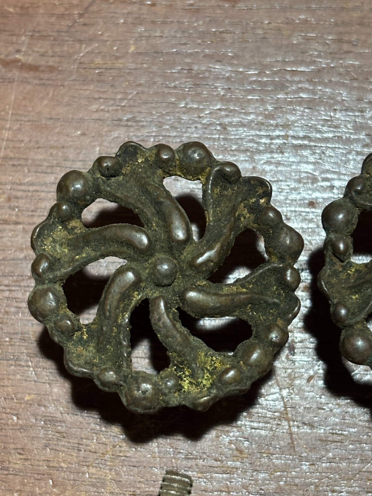 Pair Of Vintage Antique Ornate Round Cabinet Knob Drawer Pulls 1 1/2 Inch