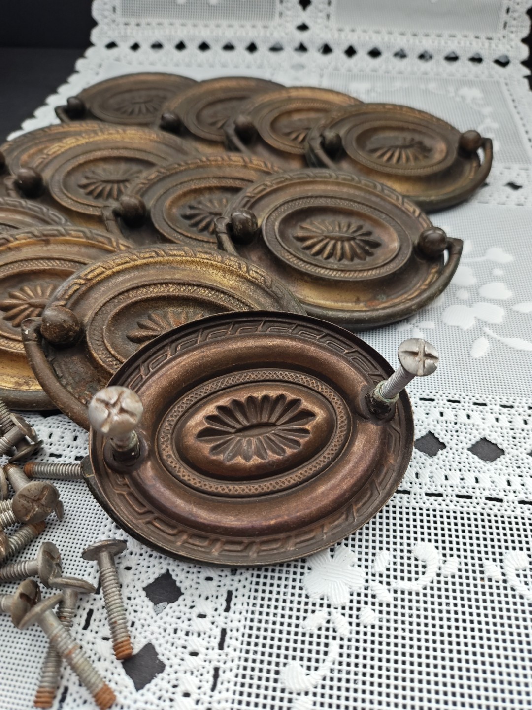 Antique French Style Drawer Pulls 3.25” Nickel Plated Steel Set of 12