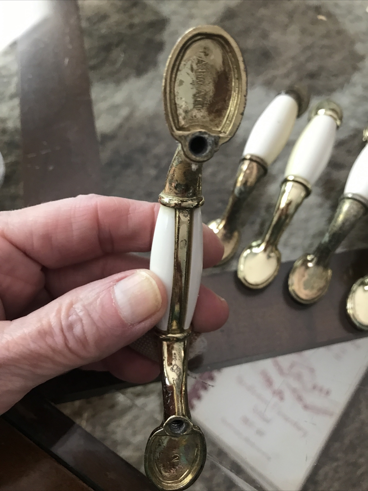 Traditional 5” Cream Acrylic Brass Mid-Century Modern Drawer Door Pull 3”