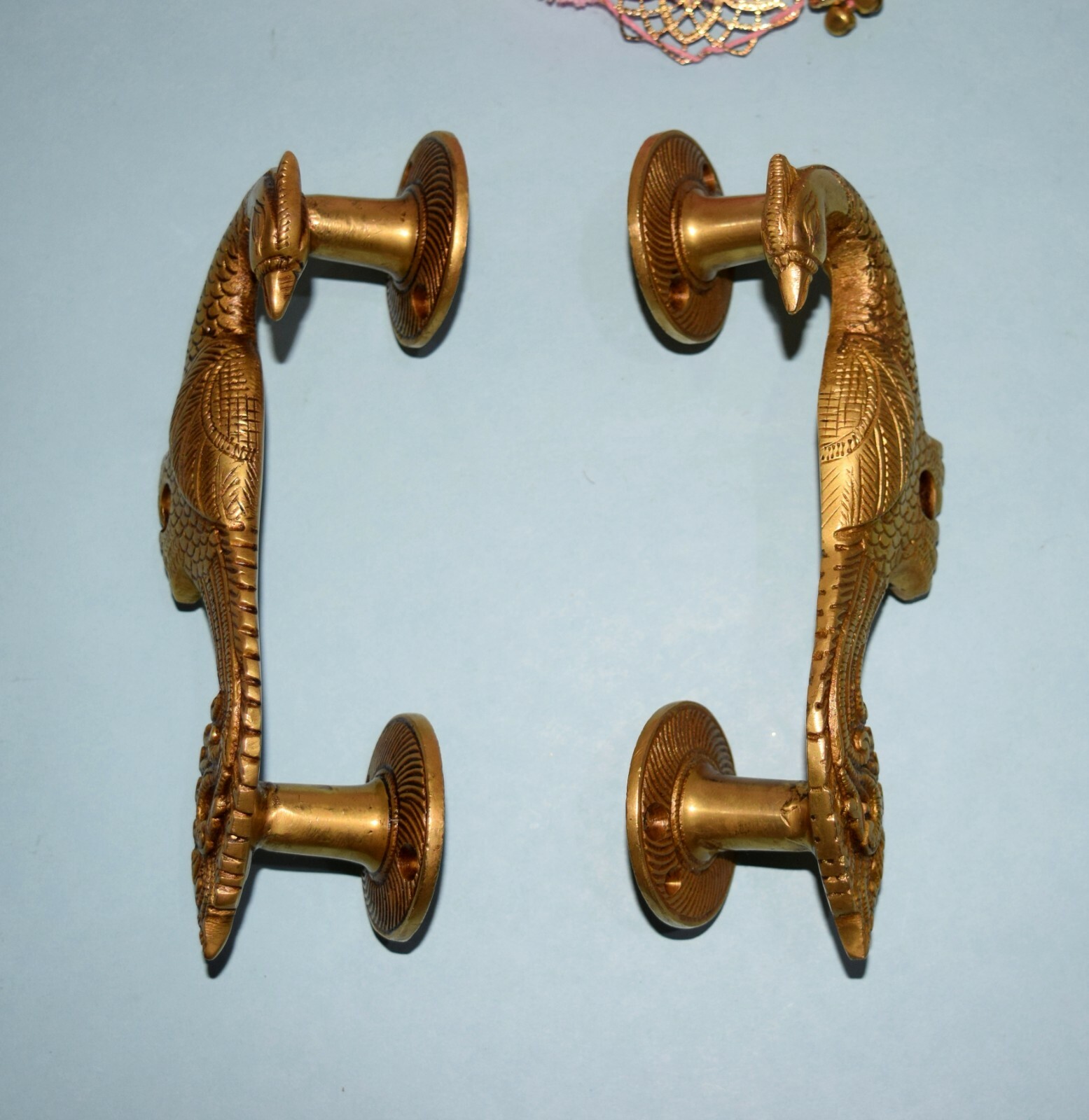 Magnificent Brass Bird Handle Peacock Engraved Ethnic Room Door Puller Set HK208
