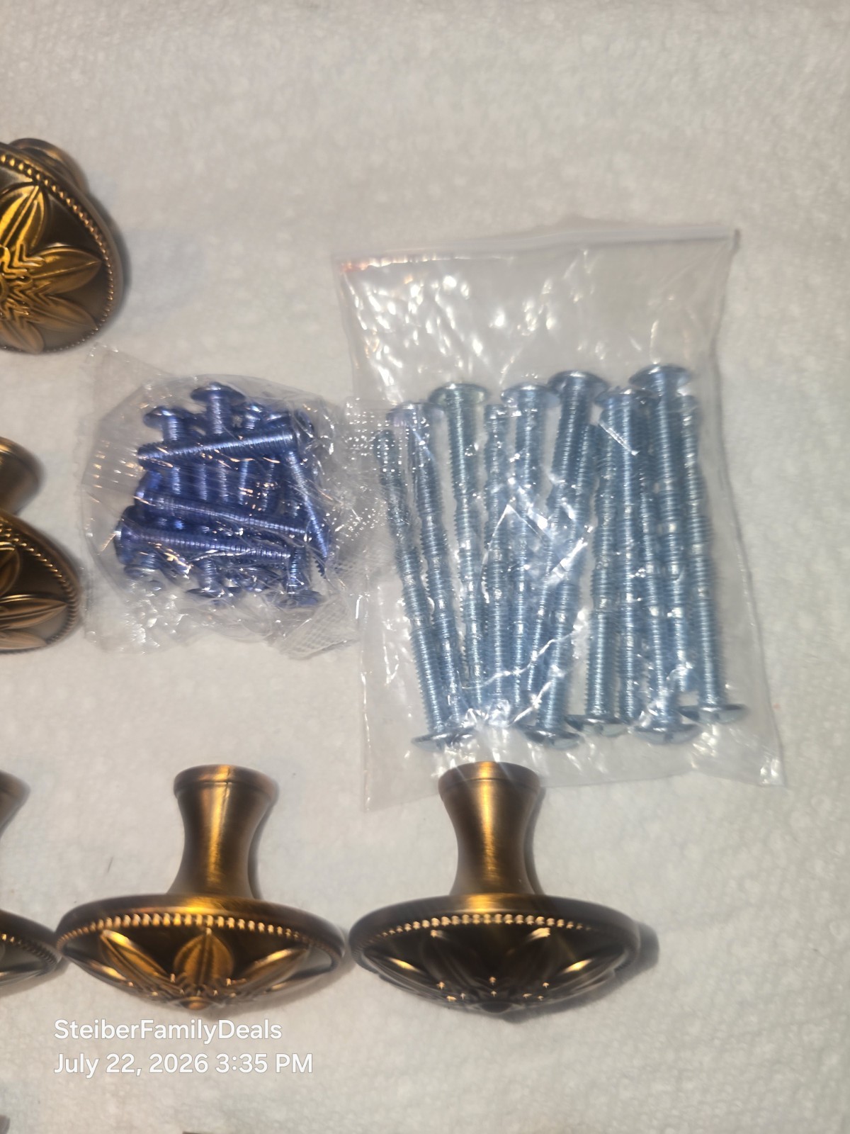 12 Antique Brass Knobs / Handle Pulls – Flower Pattern for Cabinets Drawers