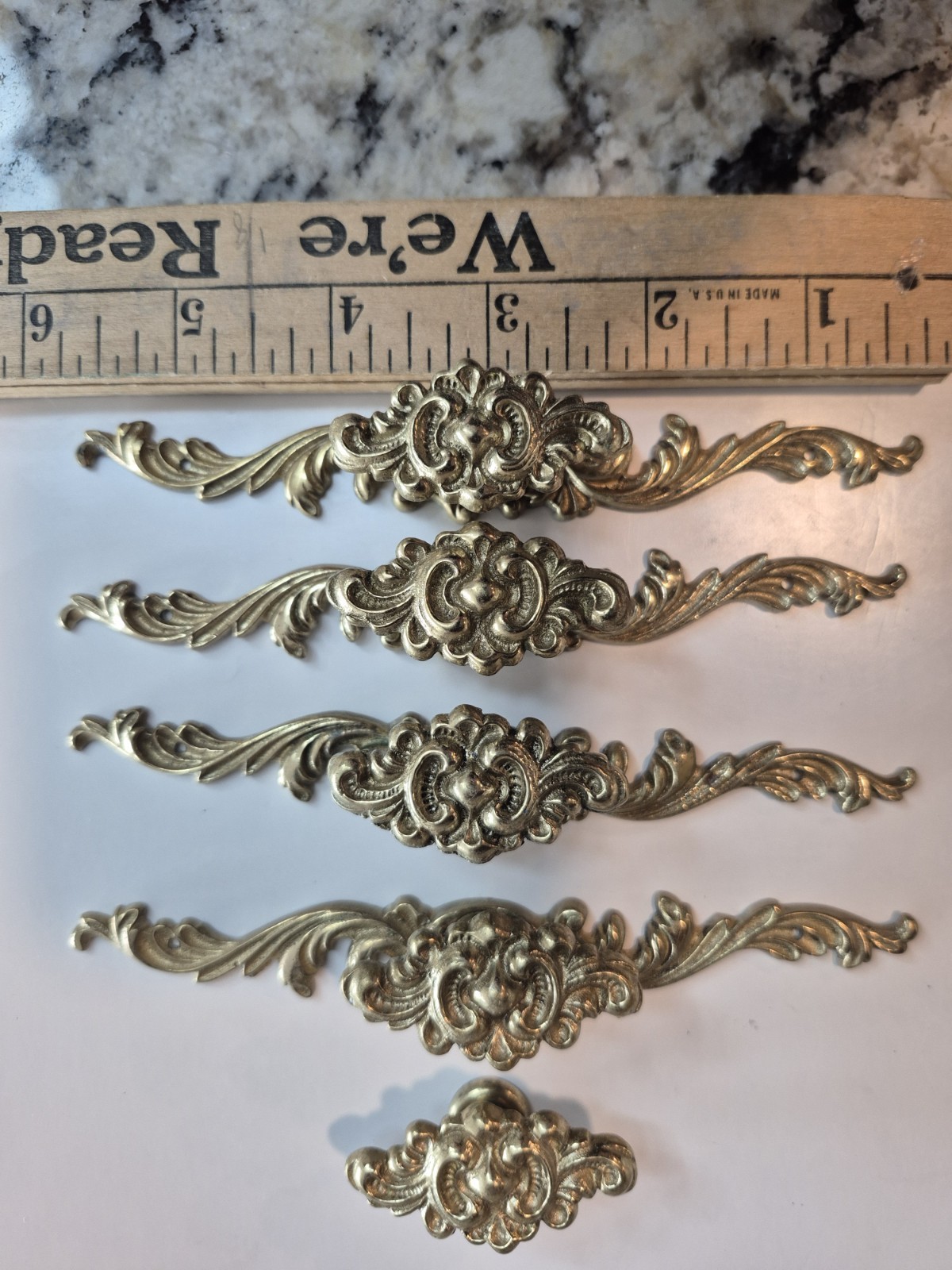 Pulls Antique Drawer Pulls 2 Piece Ornate Floral Knob Pull BRASS Backplate Lot 5