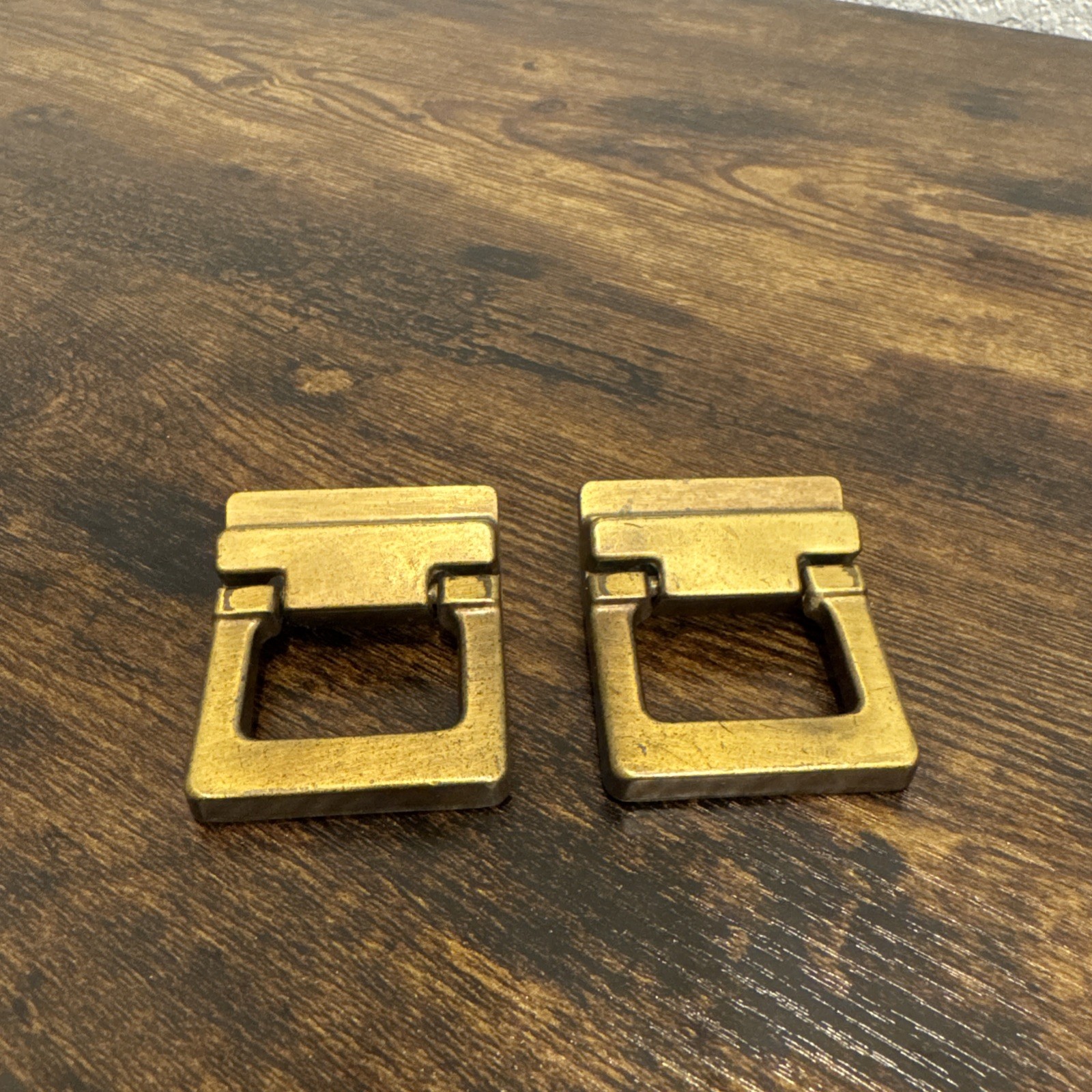 Drexel Woodbriar Drawer Pulls 2 Square Brass Vintage Bail Dresser Hardware Pair