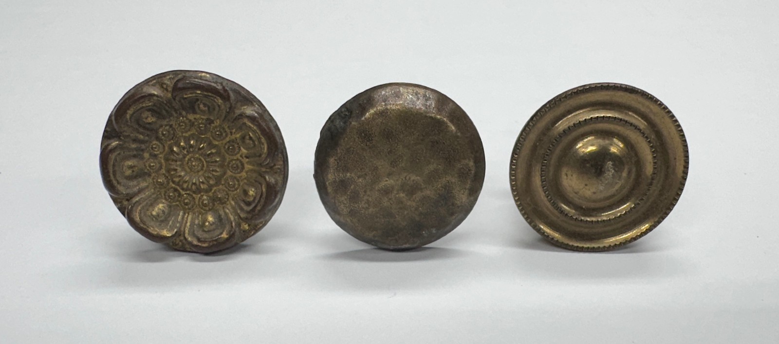Lot of 9 Antique Brass Round Ornate Embossed Drawer Cabinet Dresser Pulls Knobs