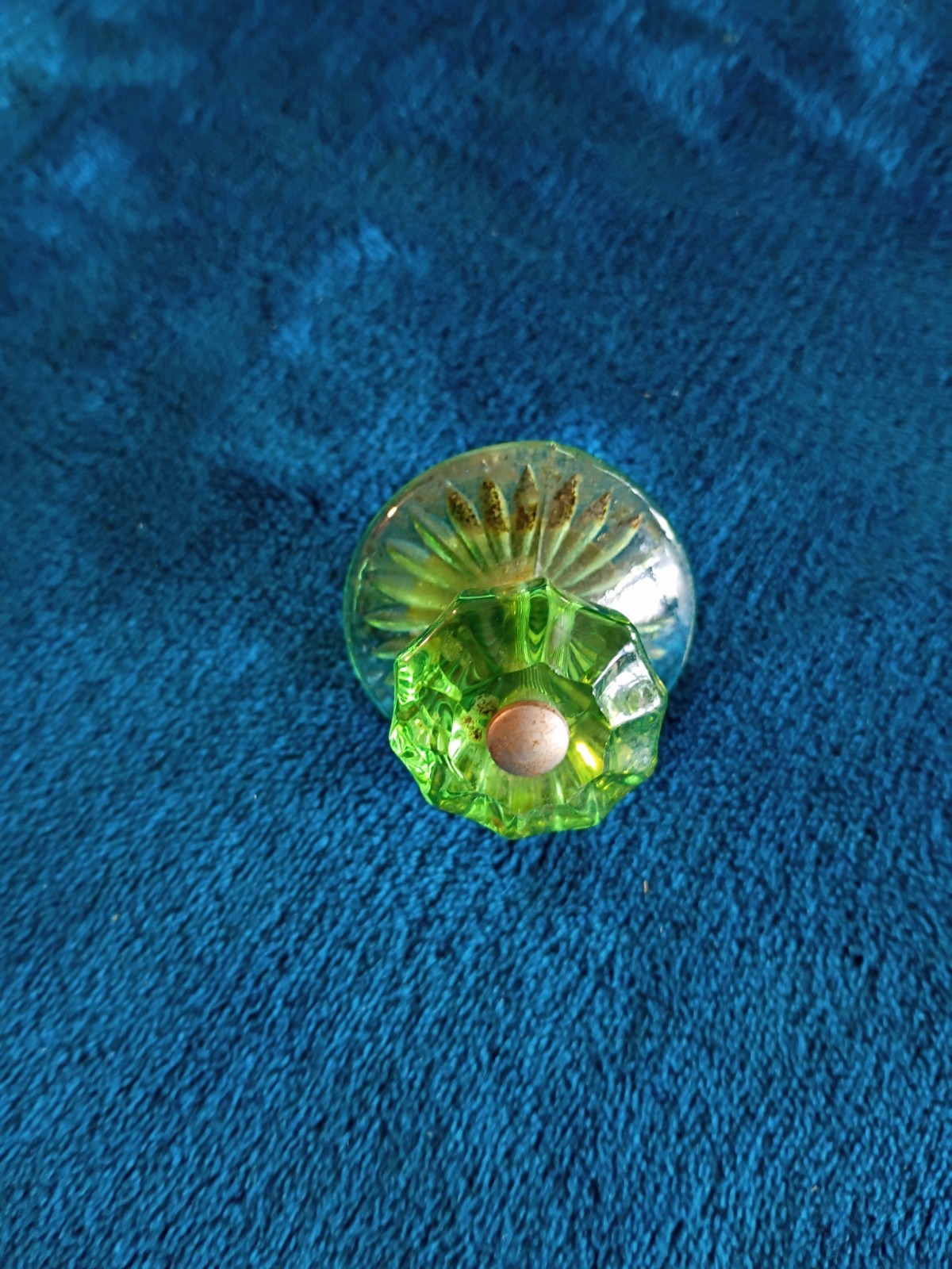 Vintage 1.75 in. Fluted Green Glass Cabinet Knob