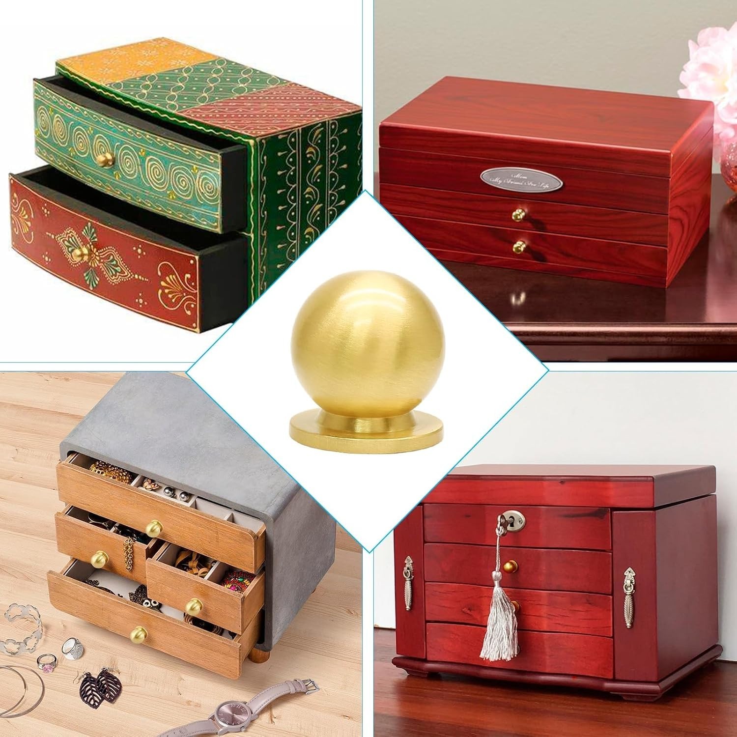 4 Pack Mini Round Brass Knobs – Polished Gold 1/2 Inch Drawer Pulls