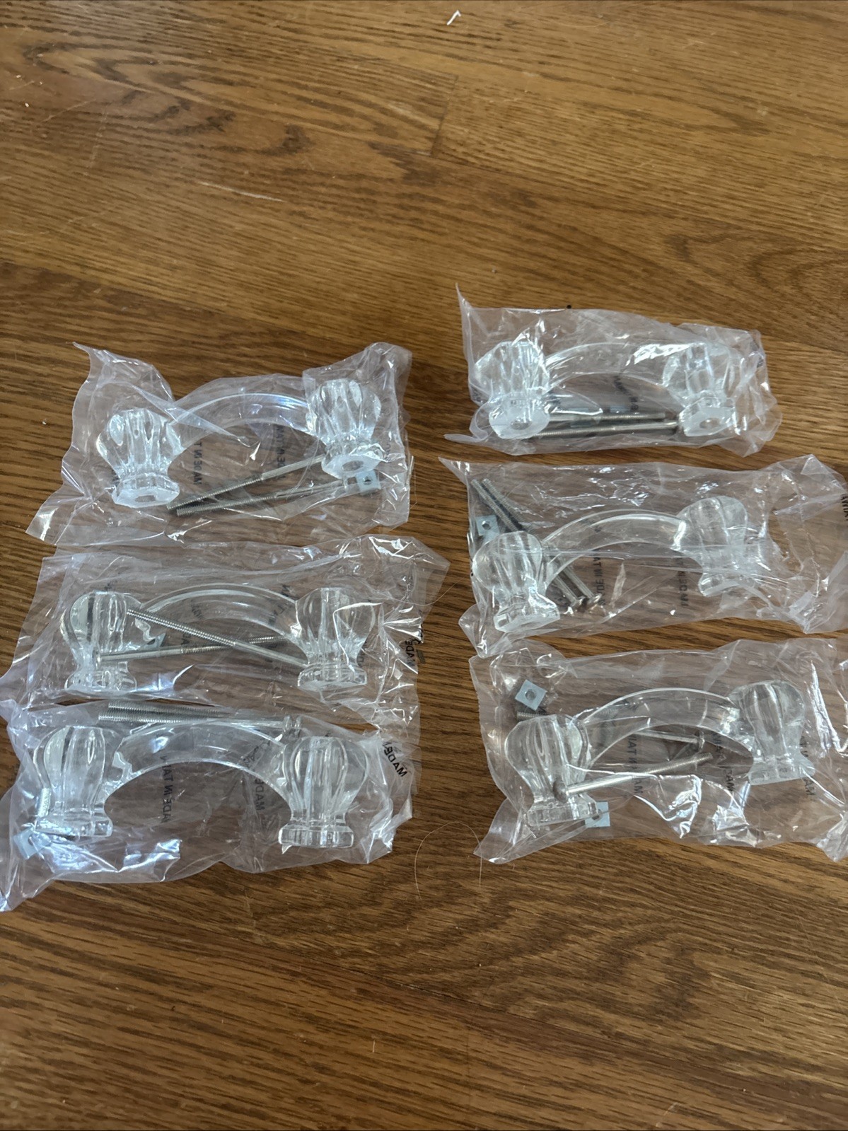 Hexagon Curved Clear Glass Drawer Handles Pulls 3” Centers Screws Set of 6 New