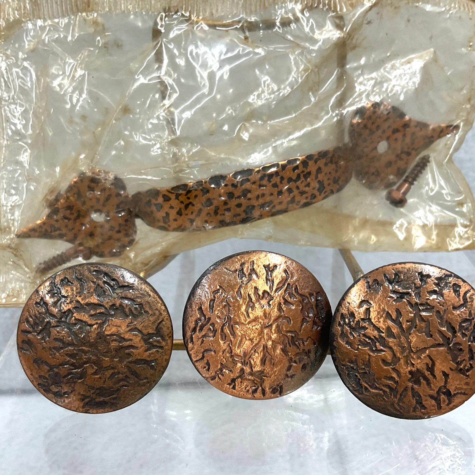 Vintage Hand Hammered Style Copper Cabinet Hardware 6 Drawer Pulls 3 Drawer