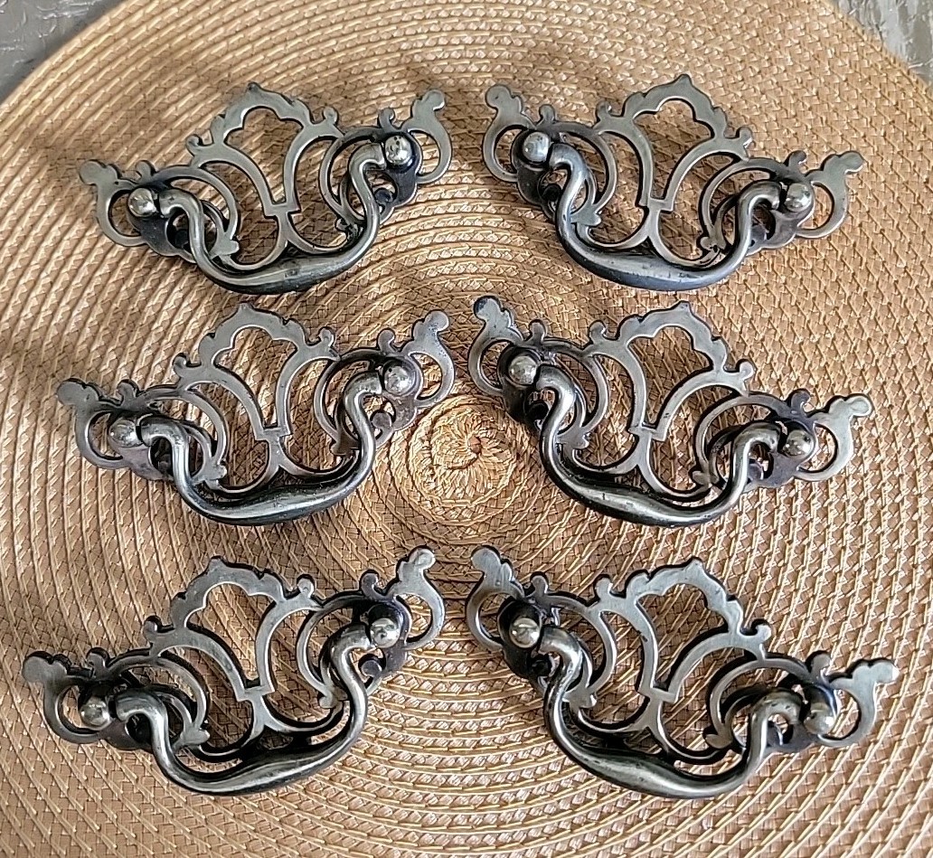 Lot of 6 VTG Brass Metal Drawer Pulls Handles Batwing Keeler Brass Co KBC1 N1935