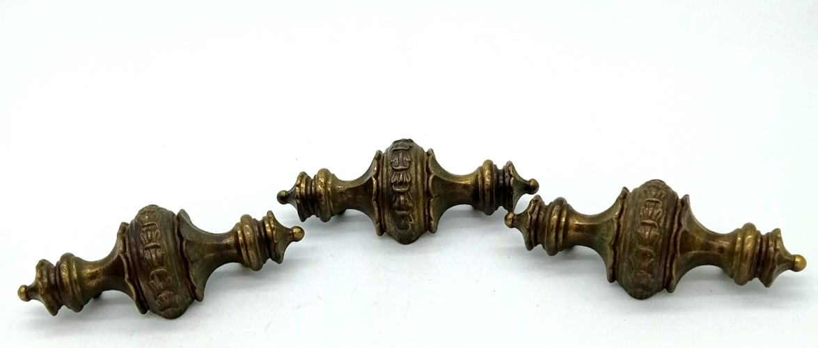 Vintage Keeler Brass Co. Set of 3 MCM Hollywood Regency Large Brass Drawer Pulls