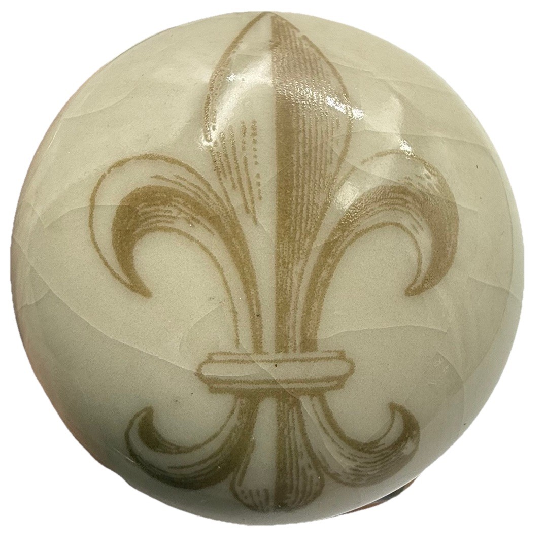 Set Of 4 Beige Ceramic And Silver Metal Drawer Pulls