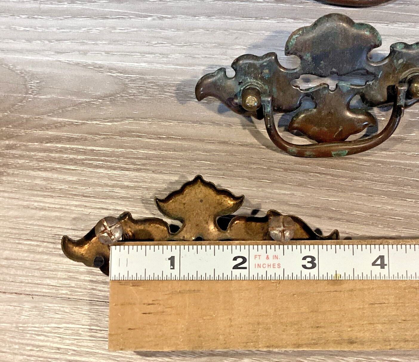 4 Brass Batwing Drawer Pulls 2.5 Inch CTC Cabinet Hardware with Screws Vintage