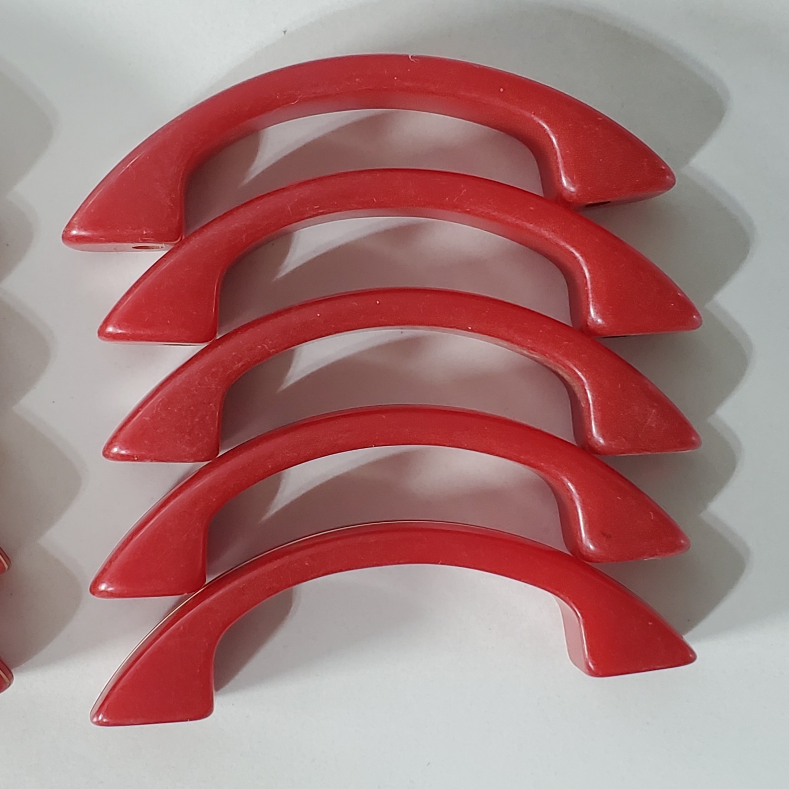 Bakelite Cherry Red White Stripe Art Deco Drawer Pull Cabinet Handle Set of 10